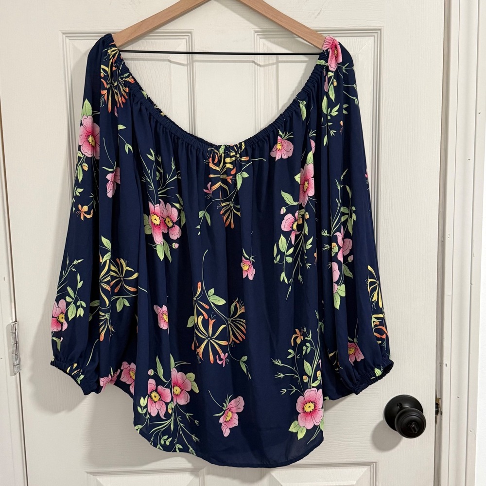 Gap Blouse Womens XXL Navy Blue NWT Floral Fairy Feminine‎ Boho Peasant Cottage